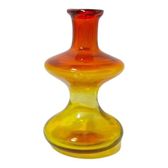 VTG Blenko 57-F Tangerine Mini Mushroom Bud Vase Hand Blown Art Glass Amberina